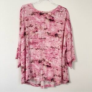 Soft Surroundings Pink Magenta Multi Watercolor  Abilene Tunic Top Blouse Sz XL